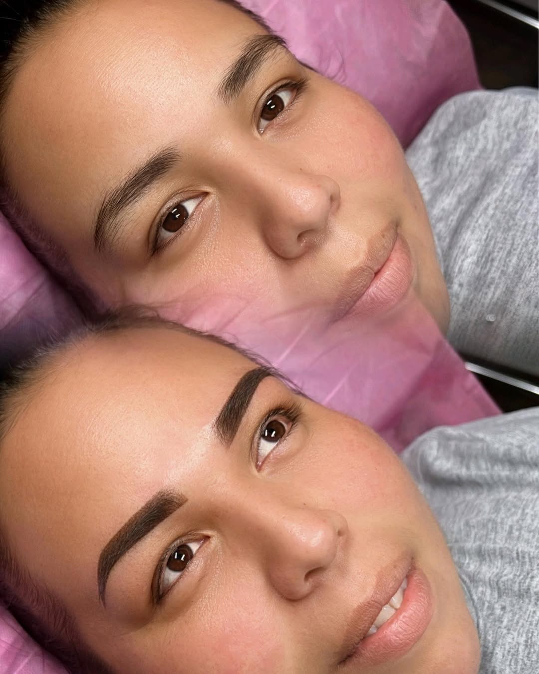 Before and after ombre brow transformation
