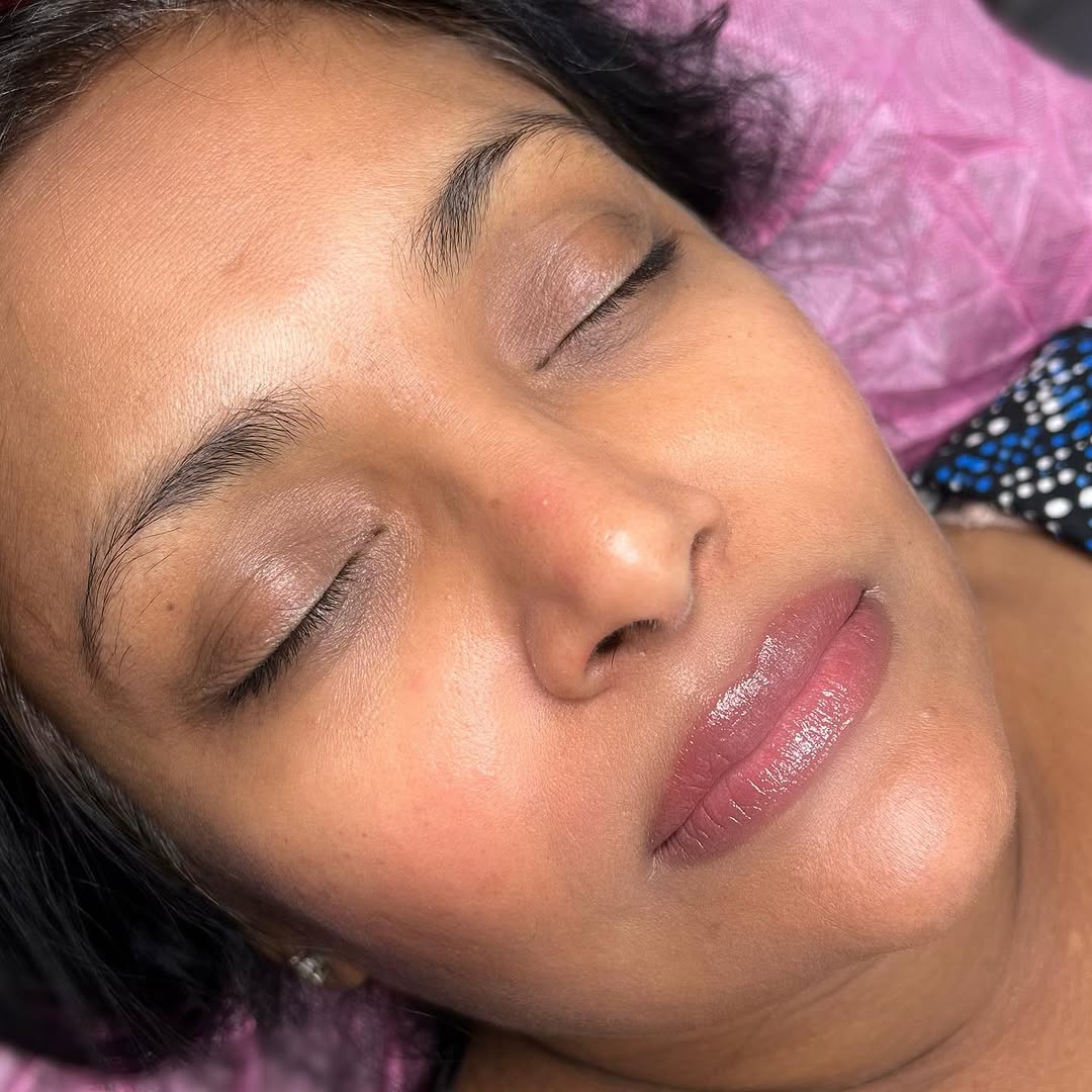 Lip blushing before and after